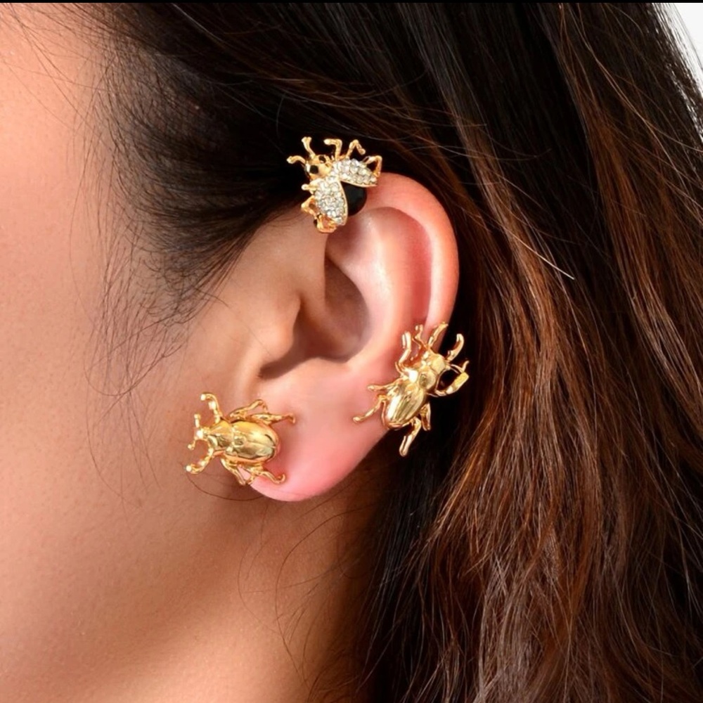πͺ² Awesome Pierce-less Metallic Rhinestone Beetle Bugs Left Ear Ear Cuff πͺ²